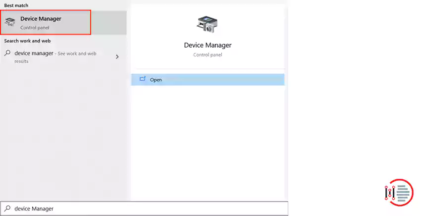 Open start and search for the device manager