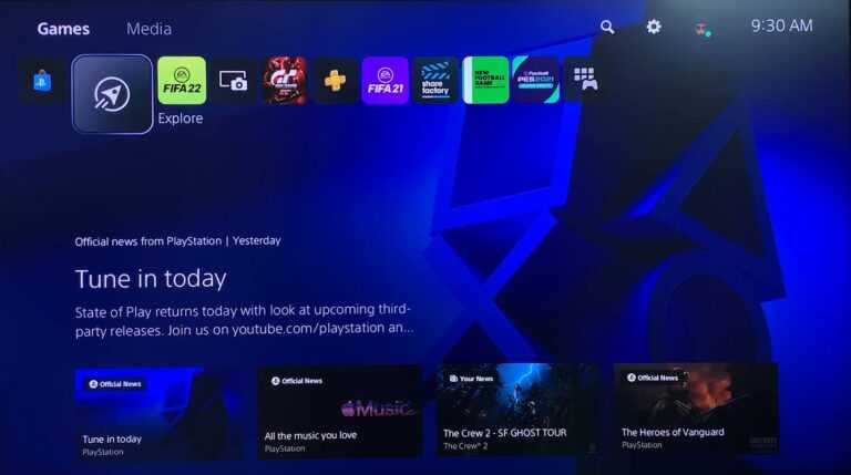 PS5 console’s media tab