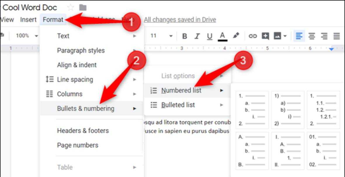 how to make a sub bullet in google docs