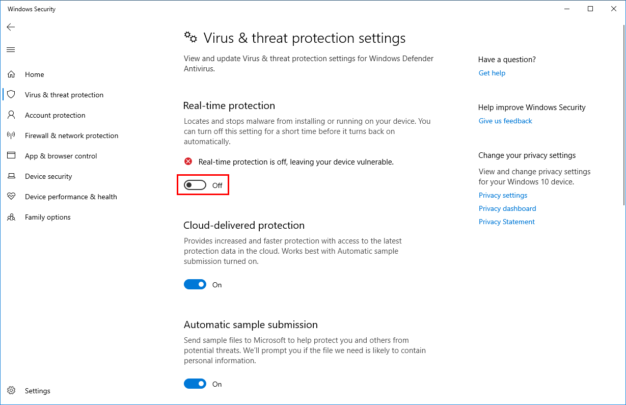 Turn-off-Windows-Defender-in-Windows-10-real-time-protection-off